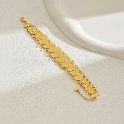 Braccialetti a maglie in ottone con monete, Bracciali con catene portacavi da donna, vero placcato oro 18k, 7-7/8 pollice (20 cm)