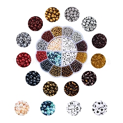 Kits de fabrication de bijoux diy, y compris 6/0 couleurs métalliques rondes et ceylan et peinture transparente et de cuisson et perles de rocaille en verre à trou rond doublées d'argent, perles de nacre en verre perlé, Perles acryliques, couleur mixte, perles: 1280~1400 pcs / boîte