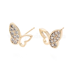 Clear Cubic Zirconia Butterfly Stud Earrings, Brass Jewelry for Women, Nickel Free, Real 18K Gold Plated, 11.5x10mm, Pin: 0.7mm