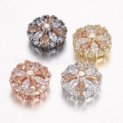 Brass Micro Pave Cubic Zirconia Pendants, Multi-strand Links, Flower, Nickel Free & Lead Free, Mixed Color, 16x17x10mm, Hole: 2.5x3mm