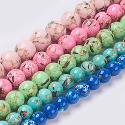 Chapelets de perles de coquillage de mer et turquoise synthétique, ronde, couleur mixte, 4mm, Trou: 0.8mm, Environ 92 pcs/chapelet, 15.5 pouce (39.5 cm)