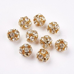 Messing klaren Strass-Perlen, Klasse B, Runde, golden, 12 mm