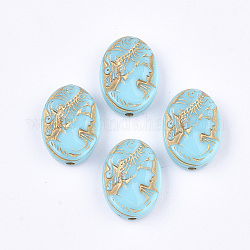 Plating Acrylic Beads, Metal Enlaced, Oval with Woman, Turquoise, 17.5~18x13x6mm, Hole: 1.8mm, about 580pcs/500g