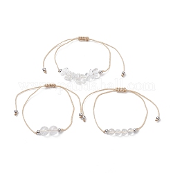Set di 3 braccialetti di perline intrecciate in cristallo di quarzo naturale stile 3 pezzi, braccialetti regolabili in filo di nylon per donna, diametro interno: 3-3/8 pollice (8.5 cm), 1pc / style