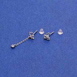 925 серебряная асимметричная серьга-пусет, серьги-сердечки из кубического циркония с кисточкой-цепочкой для женщин, платина, 27 мм, 6.5x7.5x2.5 мм, штифты : 0.8 мм