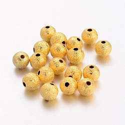 Messing strukturierte Perlen, Nickelfrei, Runde, Goldene Farbe, Größe: ca. 6mm Durchmesser, Bohrung: 1 mm