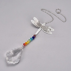 Crystal Ceiling Fan Pull Chains Chakra Hanging Pendants Prism, with Cable Chains, Dragonfly, Colorful, 322mm