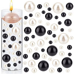 BENECREAT 200 Pcs Floating Pearls, NO Hole Pearl Beads Vase Filler 10/14/20/30mm, Faux Candle Pearls, for Wedding Baby Shower Holiday Party Centerpieces(Black & White)