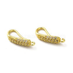 Brass Micro Pave Clear Cubic Zirconia Earring Hooks, Ear Wire, with Loops, Real 18K Gold Plated, 17.5x4mm, Hole: 1mm, 18 Gauge, Pin: 1mm