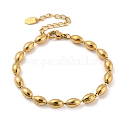 201 bracelets chaîne en perles de rugby en acier inoxydable, or, 6-3/8 pouce (16.2 cm), large: 5 mm