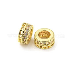 Brass Micro Pave Cubic Zirconia European Beads, Large Hole Beads, Long-Lasting Plated, Lead Free & Cadmium Free, Hollow Column with Heart, Golden, 8x4mm, Hole: 4.5mm