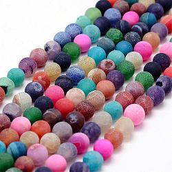 Chapelets de perles en agate mate naturelle, ronde, teints et chauffée, couleur mixte, 6mm, Trou: 0.8mm, Environ 62~65 pcs/chapelet, 15.1 pouce
