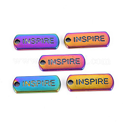 Rainbow Color Alloy Charms, Cadmium Free & Nickel Free & Lead Free, Oval with Inspire, 21x8x1.8mm, Hole: 2mm