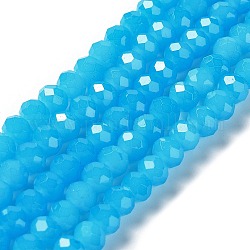 Backlackierte Perlenstränge aus imitiertem Jadeglas, facettierte Rondelle, Deep-Sky-blau, 10x8 mm, Bohrung: 1 mm, ca. 63~65 Stk. / Strang, 18.90'' (48~50 cm)