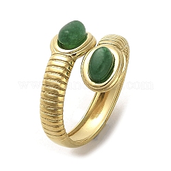 Anillo abierto de serpiente de jade teñido natural verde, 304 anillo dorado de acero inoxidable, nosotros tamaño 7 (17.3 mm)