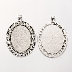 Supports de pendentif de cabochon oval en alliage de style tibétain, sans cadmium et sans plomb, argent antique, 61x42x2mm, Trou: 5x7mm, Plateau: 30x40 mm, environ 109 pcs / kg