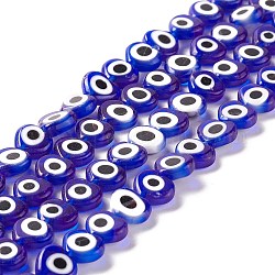 Chapelets de perles vernissées manuelles, cœur, bleu, 6~7x8x3mm, Trou: 1mm, Environ 47~49 pcs/chapelet, 13.19~13.98 pouce (33.5~35.5 cm)
