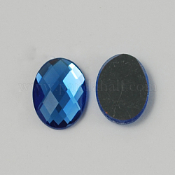 Electroplate Glass Cabochons, Flat Back & Back Plated, Faceted, Oval, Dodger Blue, 14x10x4mm