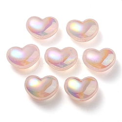 Placage uv arc-en-ciel irisé imitation gelée perles acryliques, cœur, rose, 16x21x11mm, Trou: 2mm