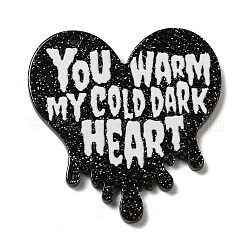 Ciondoli acrilico, tema di San Valentino, riscaldi il mio cuore freddo e oscuro, cuore, 37x35.5x2.2mm, Foro: 1.6 mm