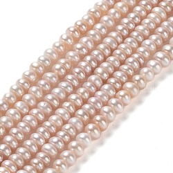 Fili di perle di perle d'acqua dolce coltivate naturali, grado 5 un, rondelle, peachpuff, 3.5~4x2~3mm, Foro: 0.7 mm, circa 141~145pcs/filo, 15.43'' (39.2 cm)