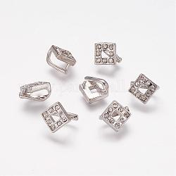 Brass Pinch Bails, Ice Pick, With 8 pcs Rhinestone Beads, Nickel Free, Platinum Color, about 10mm wide, 10mm long, 8mm thick