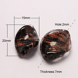 Perles vernissées de sable d'or manuelles , torsion, noir, 20x15x7mm, Trou: 2mm