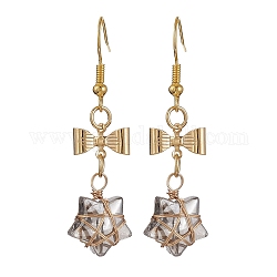 Boucles d'oreilles pendantes étoile de verre, boucles d'oreilles pendantes à nœud papillon en acier inoxydable doré 304, gris ardoise foncé, 48x12.5mm