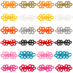 Nbeads 36pairs 9 Farben handgefertigte chinesische Frösche Knoten Knöpfe Sets, Polyester-Taste, Mischfarbe, 31x79x9.4 mm, 4 Paare / Farbe