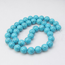 Kunsttürkisfarbenen Perlen Stränge, gefärbt, Runde, Deep-Sky-blau, 8 mm, Bohrung: 1 mm, ca. 50 Stk. / Strang, 15.7 Zoll