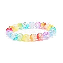 Bracciale elasticizzato con perline rotonde in acrilico arcobaleno per donna, colorato, perline: 10 mm, diametro interno: 2-1/4 pollice (5.8 cm)