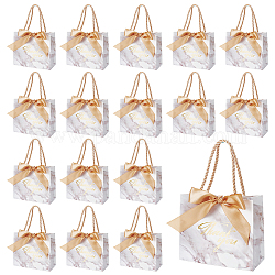 Rectangle Paper Wrapping Handle Bags with Ribbon, Hot Stamping Thank You Gift Bag for Wedding Party Supplies, White, Finished Product: 14x12x6cm