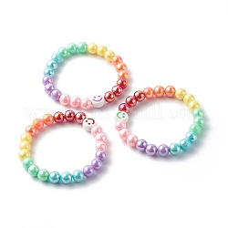 Ensembles de bracelets extensibles en perles acryliques opaques pour enfants, sourire, couleur mixte, diamètre intérieur: 1-7/8 pouce (4.8 cm)
