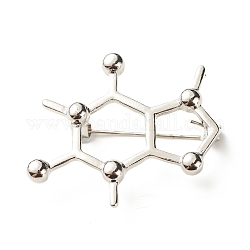 Broche de estructura molecular de química hueca, pin de solapa de aleación de hierro de fórmula química para estudiante de profesor de enfermería, Platino, 34.5x37x10mm