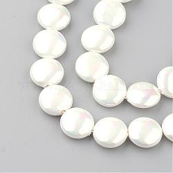 Cuentas perlas de concha de perla, plano y redondo, color de concha, 12x5~6mm, agujero: 1 mm, aproximamente 32 pcs / cadena, 15.7 pulgada
