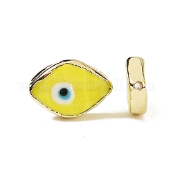 Perles vernissées manuelles, avec les accessoires en laiton plaqués or, sans cadmium et sans plomb, oeil de cheval avec mauvais oeil, jaune, 14x20x4.5mm, Trou: 1.4mm