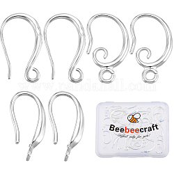 Beebeecraft – crochets de boucles d'oreilles en laiton écologique, 30 pièce, 3 styles, placage en rack, fil d'oreille, avec des boucles, 925 argent sterling plaqué, 16~19x1.5~2.5mm, Trou: 1.5~2mm, pin: 0.5~1 mm, 10 pièces / style