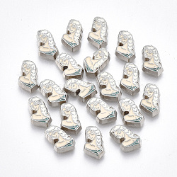 (Weihnachtsverkauf) Emaille-Cabochons aus Legierung, Frau, Fischcremesuppe, Platin Farbe, 7.5x7x2 mm