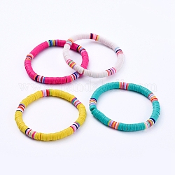 Handmade Polymer Clay Heishi Beads Stretch Bracelets, Mixed Color, 2-1/8 inch(5.3cm)