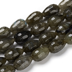 Natürliche Larvikit-Perlenstränge, facettiert, Träne, 16x10 mm, Bohrung: 1.4 mm, ca. 25 Stk. / Strang, 15.35 Zoll (39 cm)