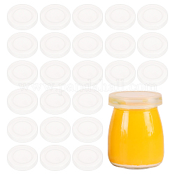BENECREAT 48 Pcs 2inch Yogurt Jar Lids Clear Plastic Bottle Caps Compatible with Oui Yogurt Jars for Food Storage Replacement Container Lids Covers White Round