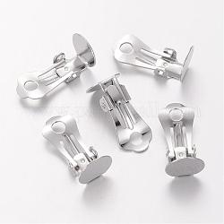 Nickel Free Platinum Color Brass Clip-on Earring Base Blank Settings, with Round Flat Pad, for Non-Pierced Ears Jewelry, Tray: about 10mm, 18.5x9.5x8mm