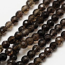Natural Smoky Quartz Beads Strands, Faceted Round, 3mm, Hole: 0.8mm, about 136pcs/strand, 16 inch