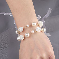 Corsage de poignet en tissu de soie, avec des perles de perles en plastique, pour la mariée ou la demoiselle d'honneur, mariage, décorations de fête, blanc, motif rond, 130mm