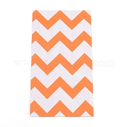 Sacs en papier kraft blanc, pas de poignées, sacs de rangement, motif de vagues, orange, 23.5x13x8 cm