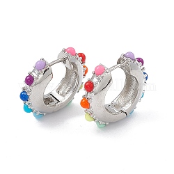 Orecchini a cerchio con perline in resina colorata, gioielli in ottone per le donne, platino, 21x23.5x6mm, ago :0.9mm