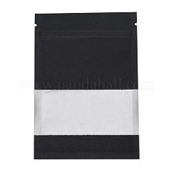 Крафт-бумага с открытым верхом сумки на молнии, мешки для хранения продуктов, закрывающиеся пакеты, для хранения упаковки, со слезоточивыми насечками, прямоугольные, чёрные, 12.8x9.1x0.15 см, внутренней меры: 8 см, окно: 9.1x4 см, односторонняя толщина: 4.7 мил (0.12 мм)