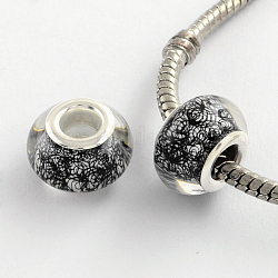 Large Hole Acrylic European Beads, with Platinum Tone Brass Double Cores, Rondelle, White, 14x9mm, Hole: 5mm