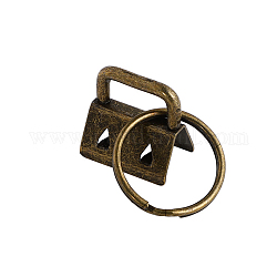 Le ruban de fer embouts par un anneau fendu porte-clés, pour la fabrication de fermoir à clé, bronze antique, anneau: 24x1.5 mm, Fin: 21x21x14 mm