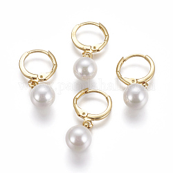 Brass Leverback Earrings, with Shell Pearl, Long-Lasting Plated, Golden, 25mm, Pin: 0.8mm